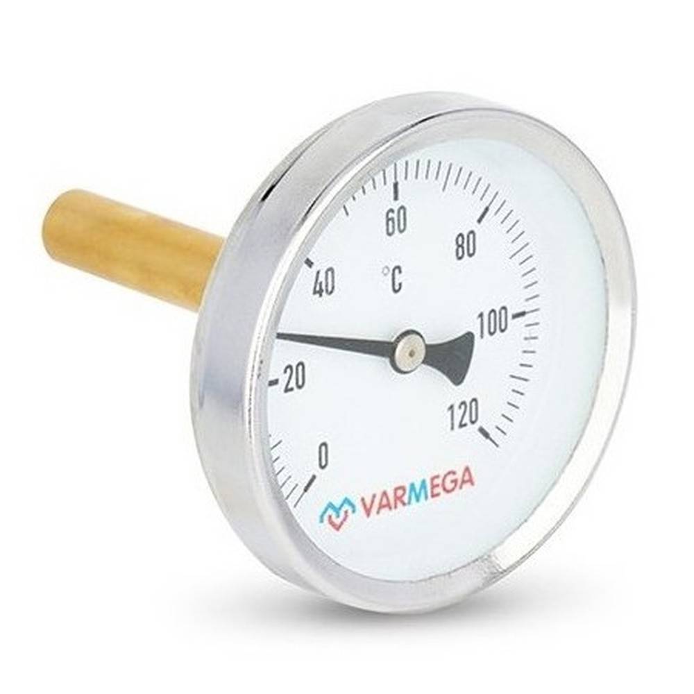 Термометр биметаллический VARMEGA 63 мм 0-120 °C погружной 1/2 штуцер 75 мм VMMT01-637504