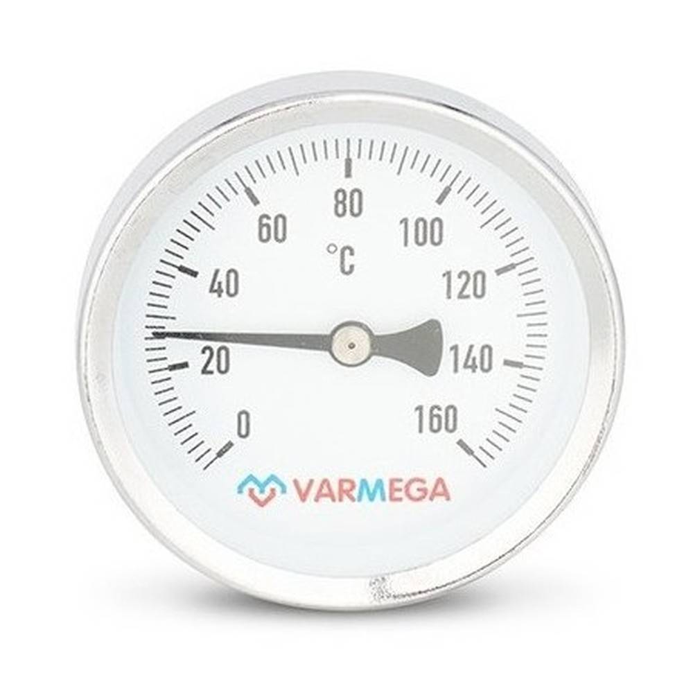 Термометр биметаллический VARMEGA 63 мм 0-160 °C погружной 1/2 штуцер 50 мм VMMT02-635004