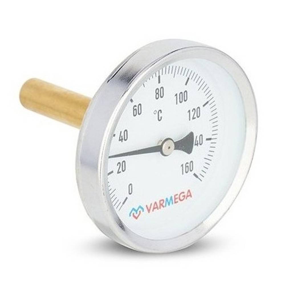Термометр биметаллический VARMEGA 63 мм 0-160 °C погружной 1/2 штуцер 50 мм VMMT02-635004