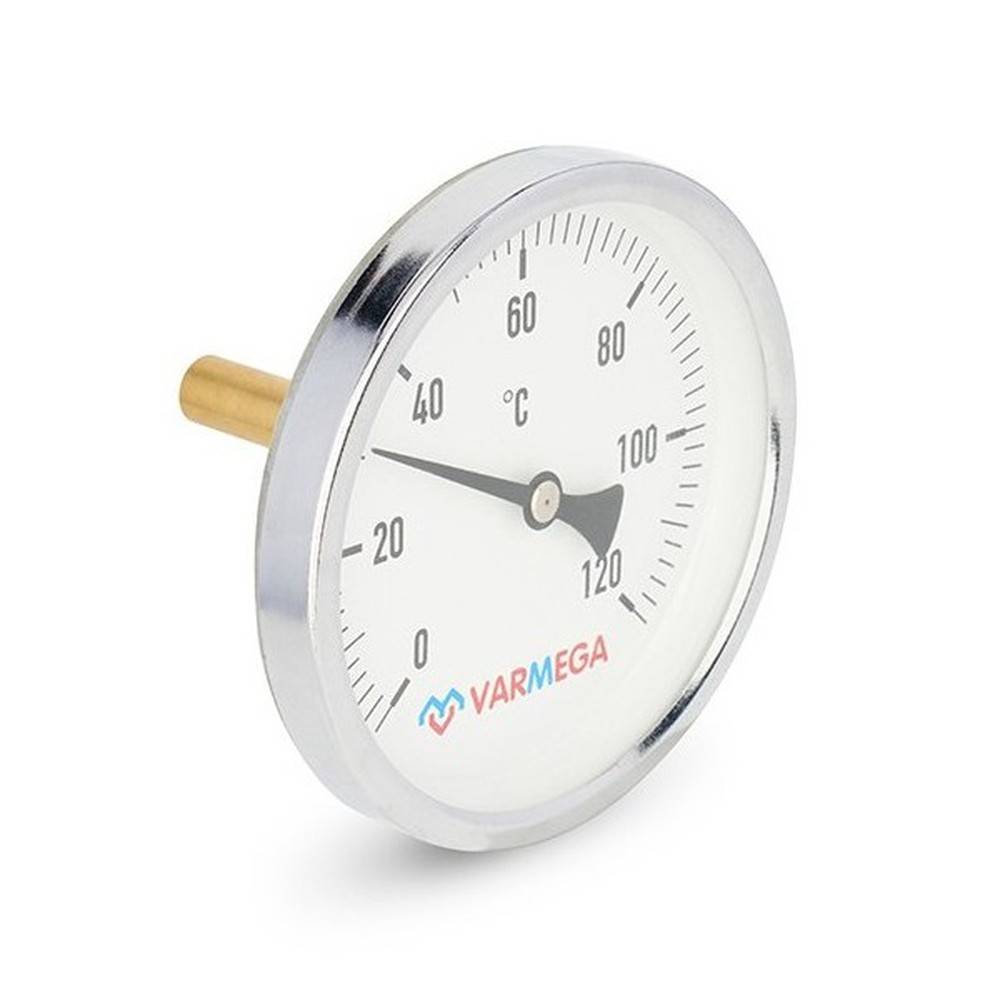 Термометр биметаллический VARMEGA 80 мм 0-120 °C погружной 1/2 штуцер 50 мм VMMT01-805004