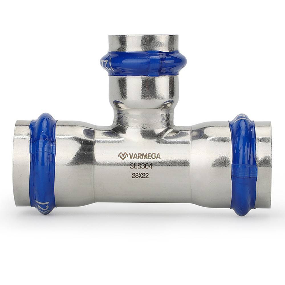 Тройник Varmega Inox Press раструбный переходной 22x15x22 мм 1658678