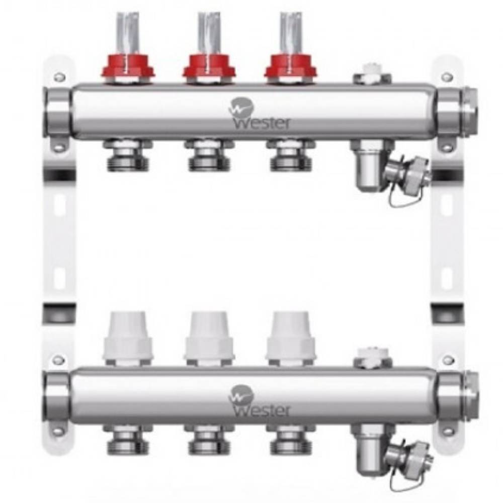 Коллекторный блок Wester W902 с расходомерами из нержавеющей стали 1x3/4 на 3 выхода W902.3