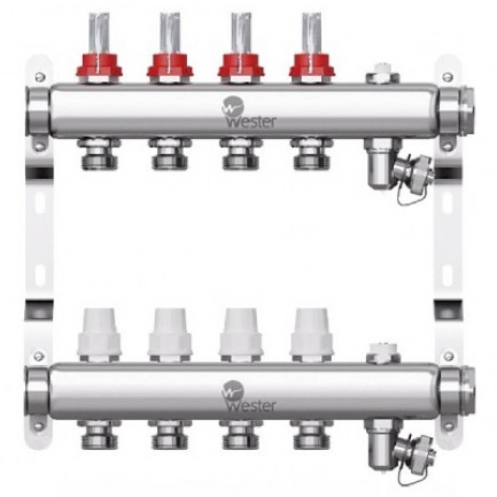 Коллекторный блок Wester W902 с расходомерами из нержавеющей стали 1x3/4 на 4 выхода W902.4