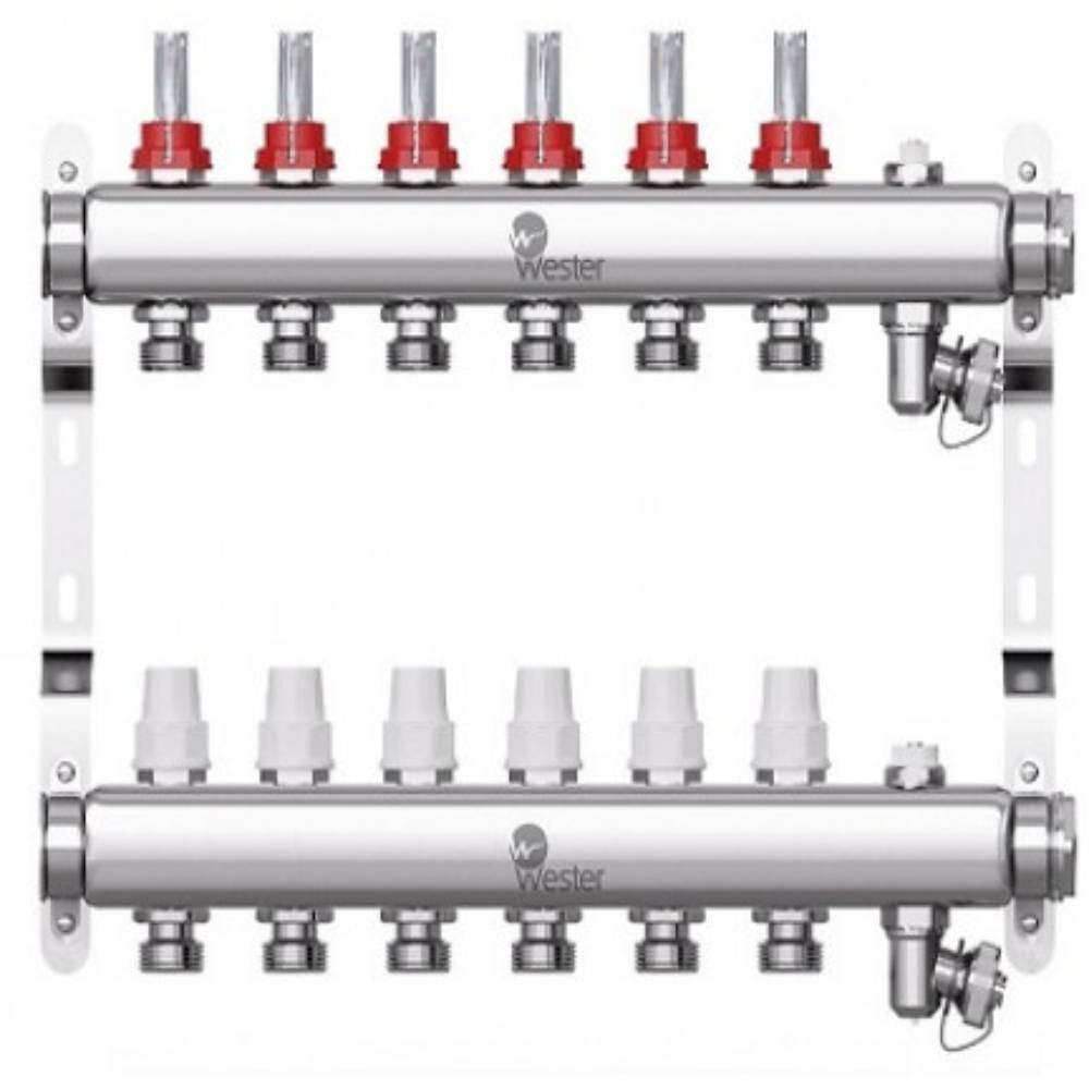Коллекторный блок Wester W902 с расходомерами из нержавеющей стали 1x3/4 на 6 выходов W902.6