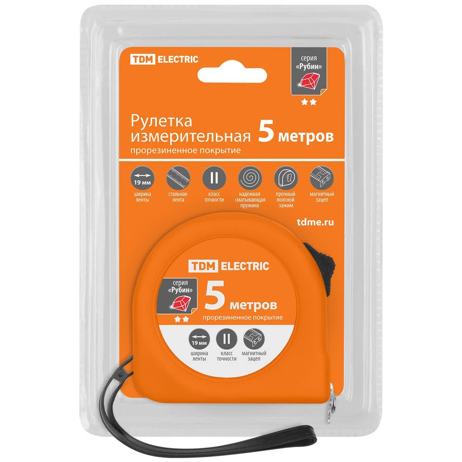 Рулетка измерительная TDM ELECTRIC Рубин 5 м х 19 мм SQ1019-0102