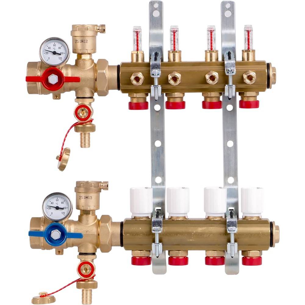 Комплект коллекторного узла Giacomini R553FK 1 x 18 на 4 выхода с расходомерами R553FK104