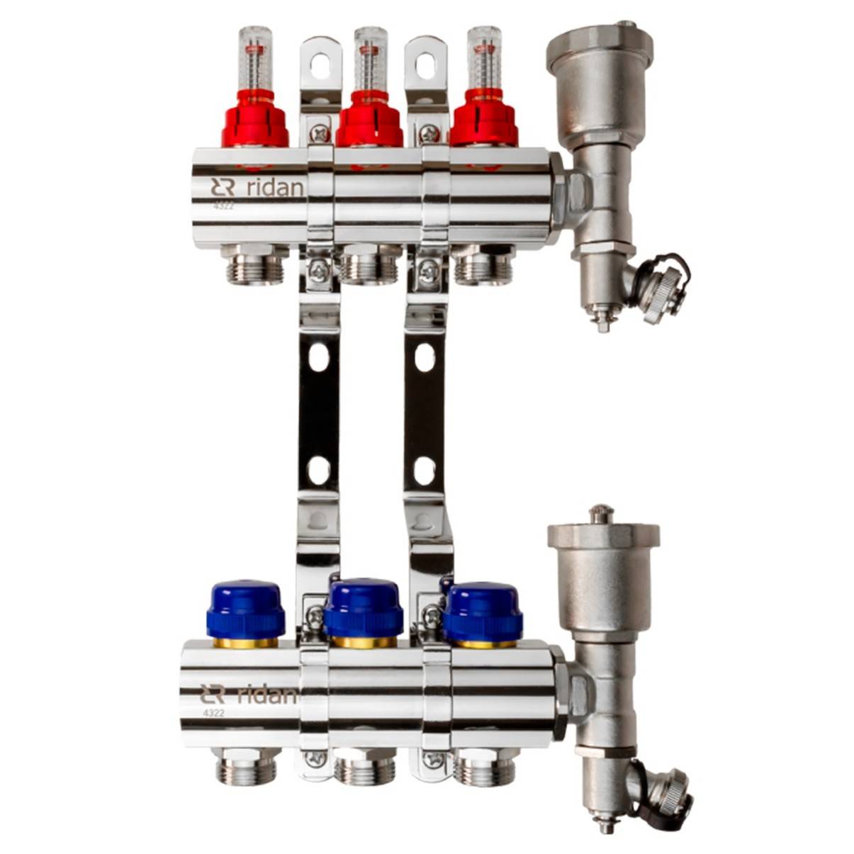 Комплект коллекторов Ридан FHF-6F set с расходомерами кронштейнами и торцевыми секциями НС-1573019