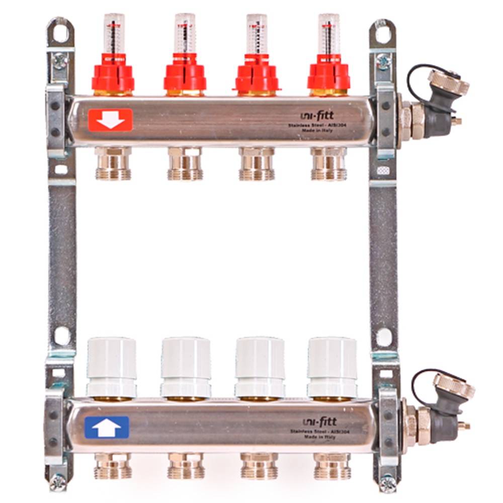 Группа коллекторная Uni-Fitt 1 x 7 выходов 3/4 EK с расходомерами нержавеющая сталь 450I4307