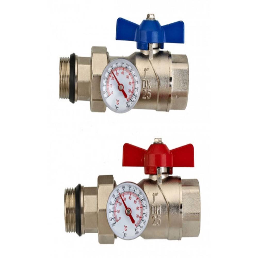 Комплект шаровых кранов Wester 1 с накидной гайкой и термометрами НС-1699701