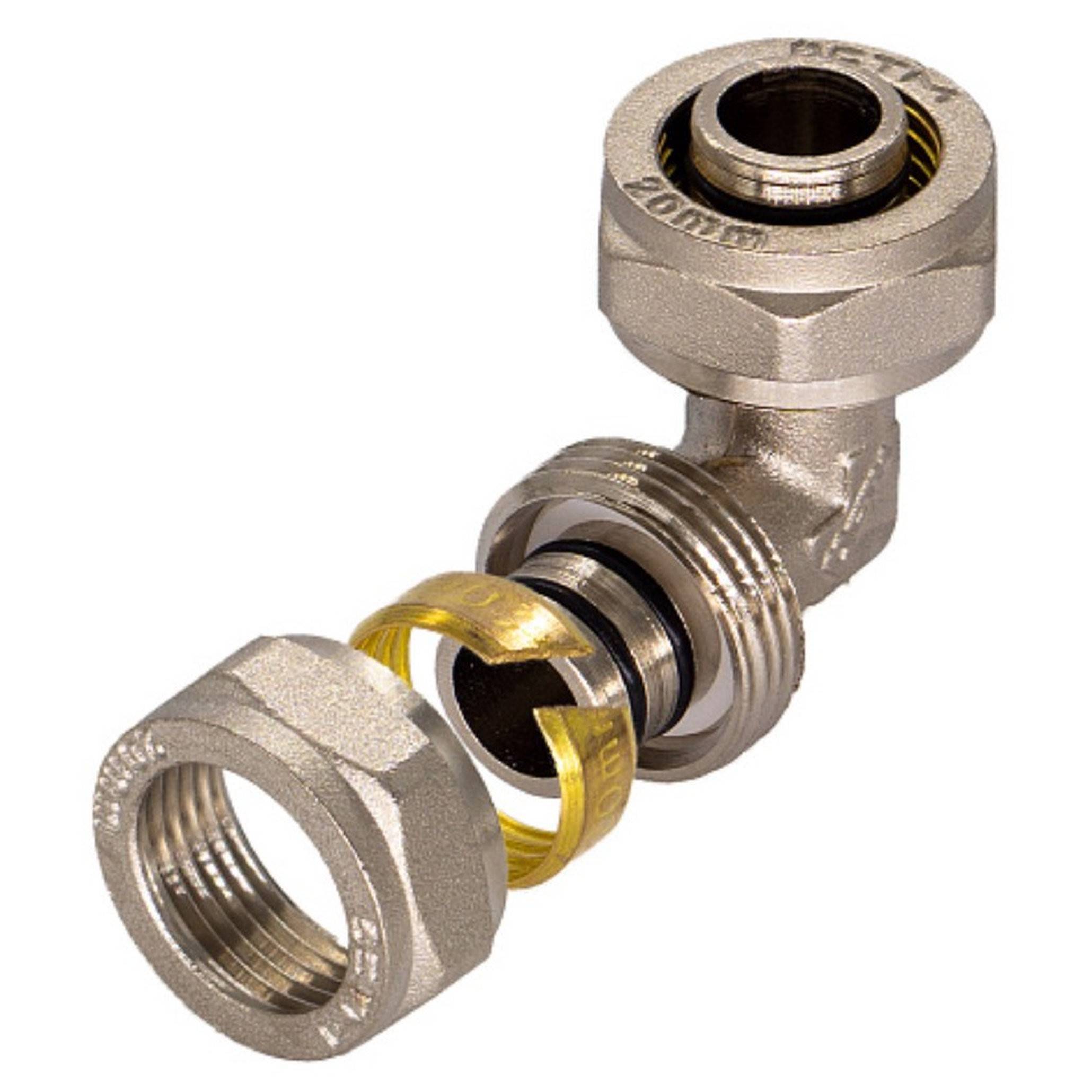 Уголок обжимной CTM для металлопластиковых труб 16х16 мм CLD01616