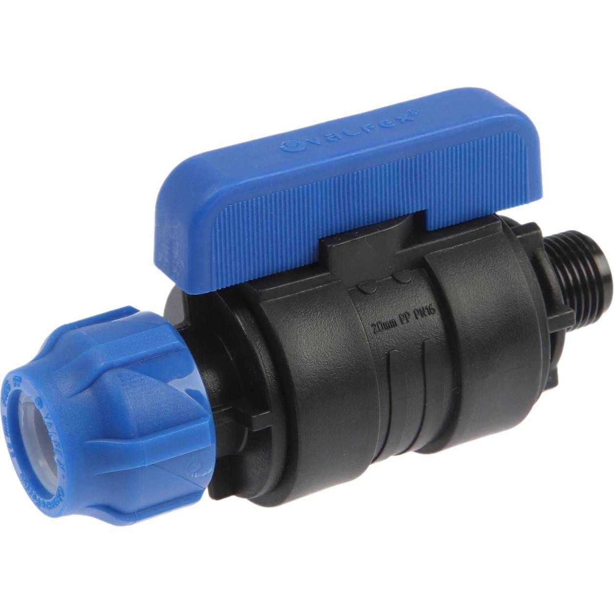 Кран шаровой компрессионный VALFEX ПНД 20 мм x 1/2 НР разборный 1425599