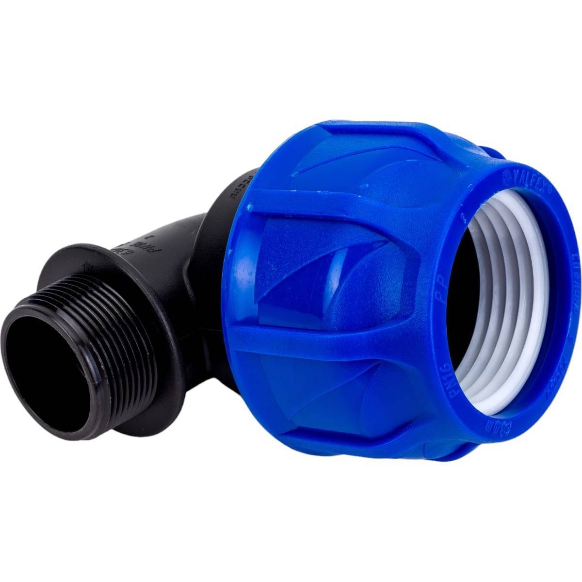 Отвод компрессионный Valfex ПНД с наружной резьбой 63х1 1/2 1425713