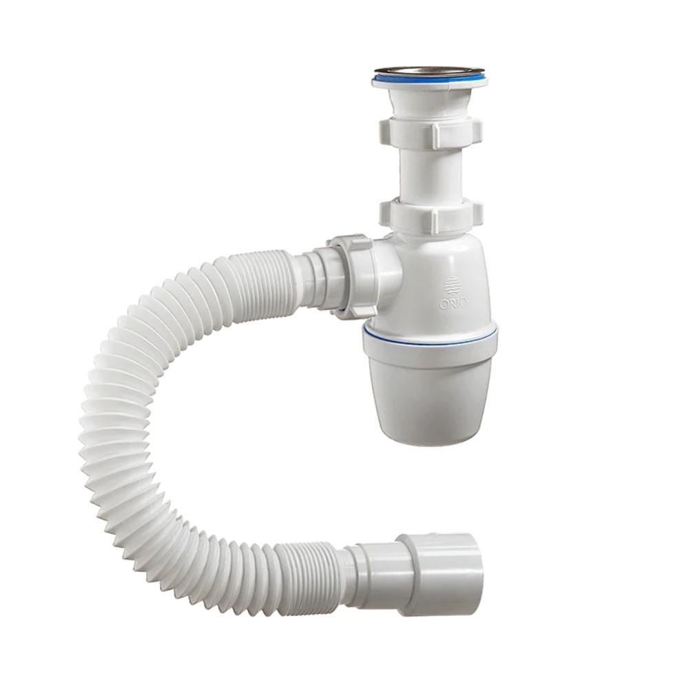Сифон для мойки ORIO большой корпус с выпуском и гибкой трубой 1 1/2х40 мм A-4001