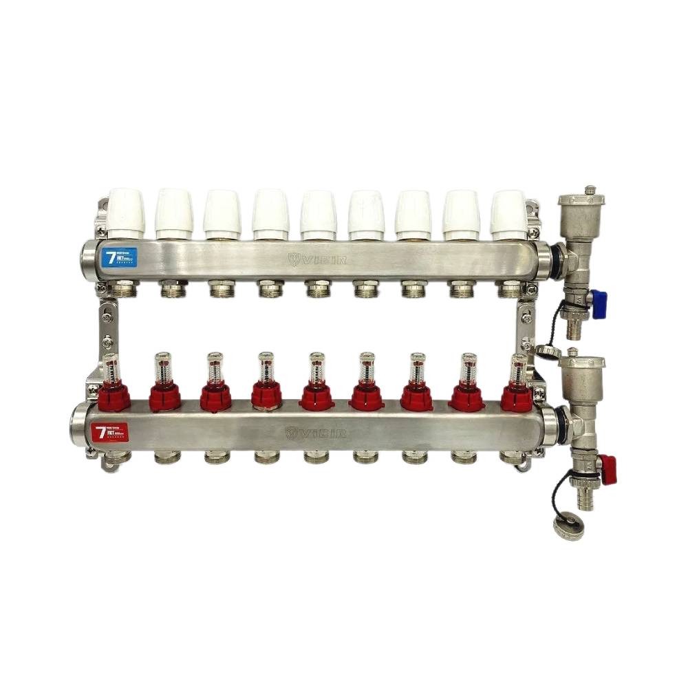 Коллекторная группа ViEiR 1 x 9 x 3/4 с расходомерами, дренажными кранами и воздухоотводчиками нержавеющая сталь VR113-09A