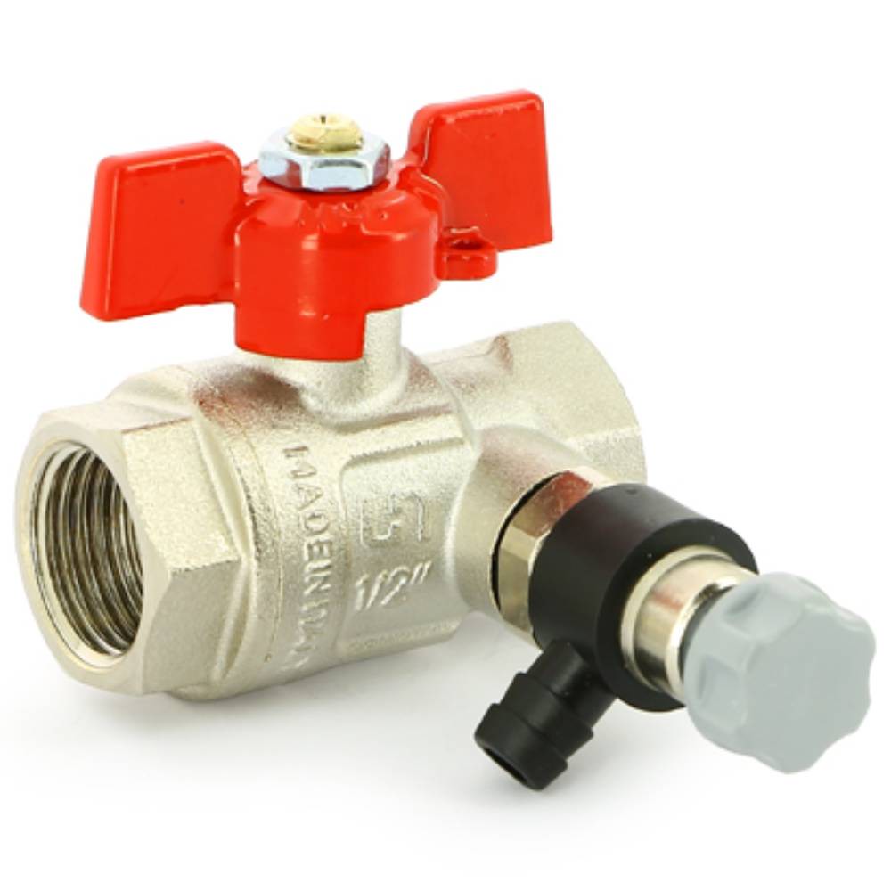 Кран шаровой Uni-Fitt 1/2 ВВ с дренажным вентилем и заглушкой 1513043