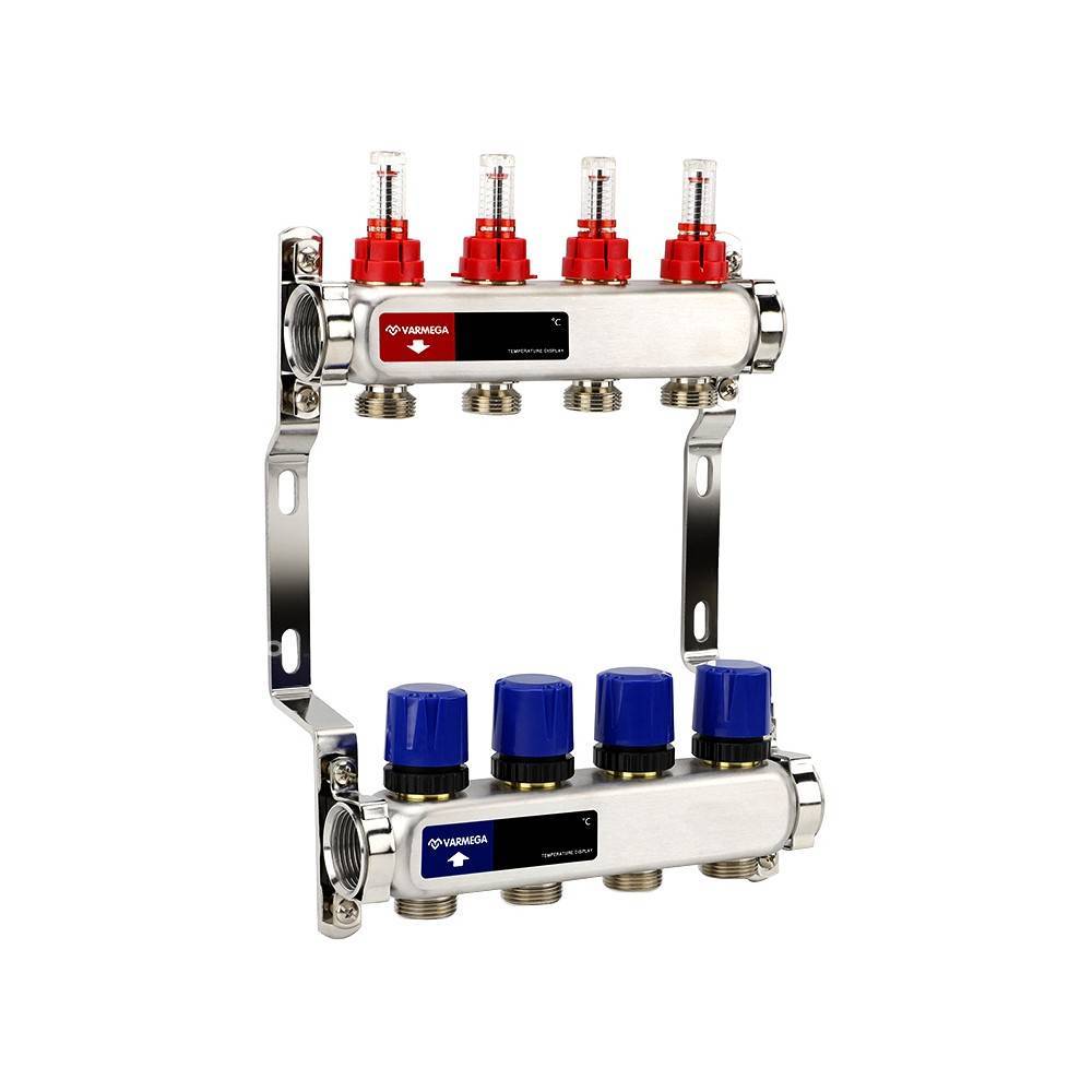 Группа коллекторная Varmega 1 x 4 выхода 3/4 EK с расходомерами латунь VM15404