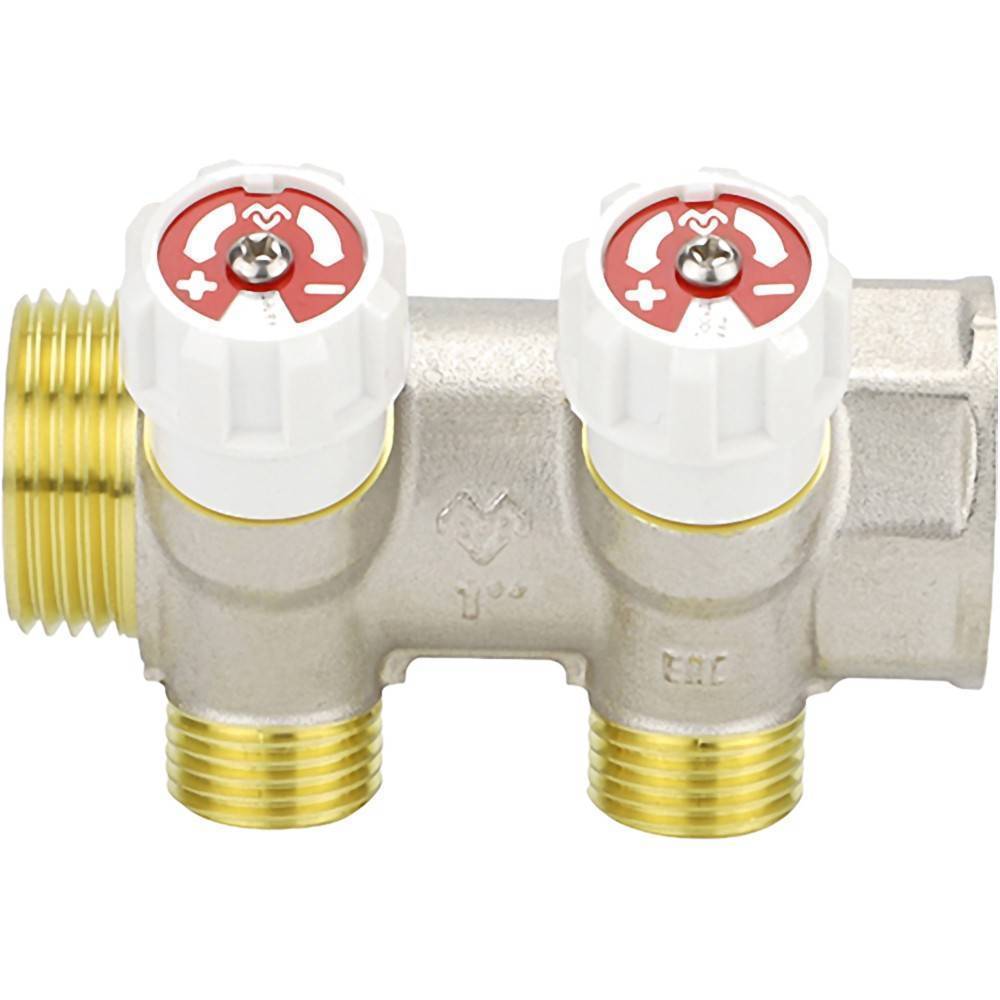 Коллектор распределительный Varmega 1 x 1/2 2 выхода с запорными клапанами VM14701