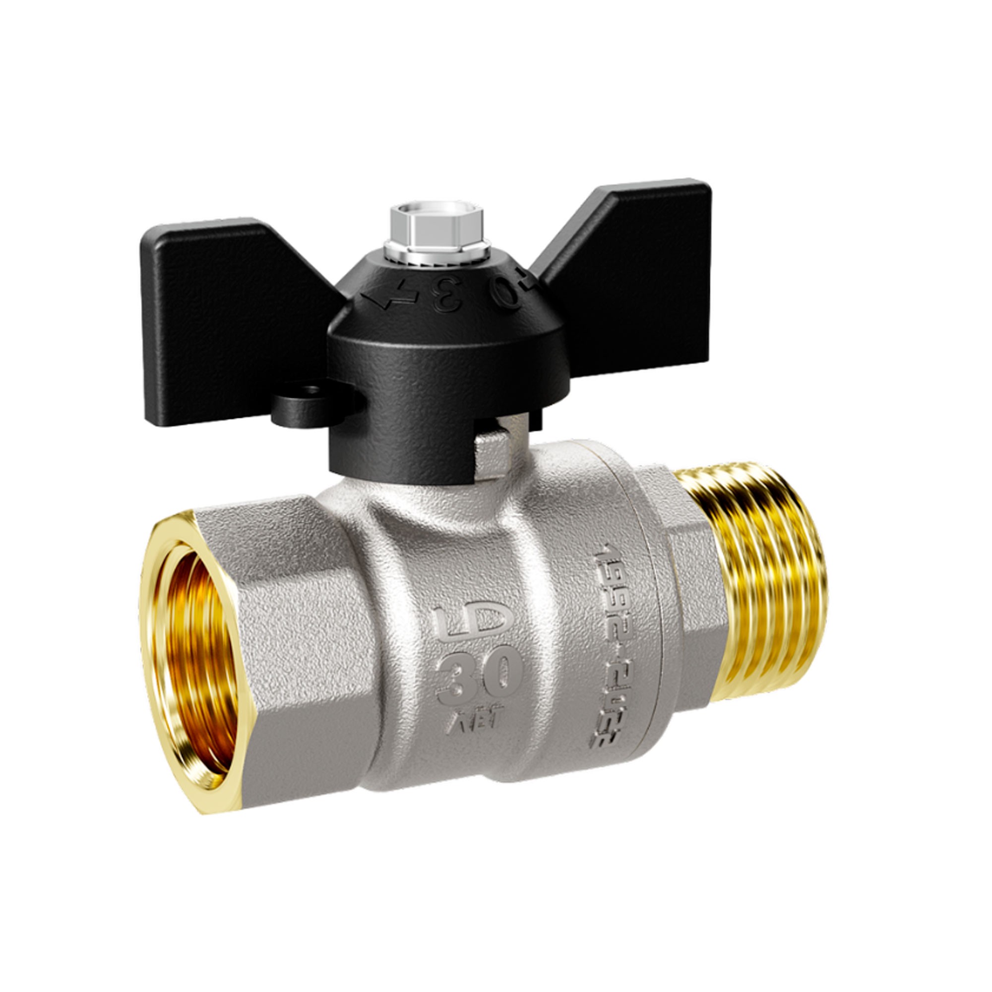 Кран шаровой латунный LD Pride 47.32.В-Н.Б Ду 32 Ру 25 вн-нр бабочка с биркой 47.32.В-Н.Б