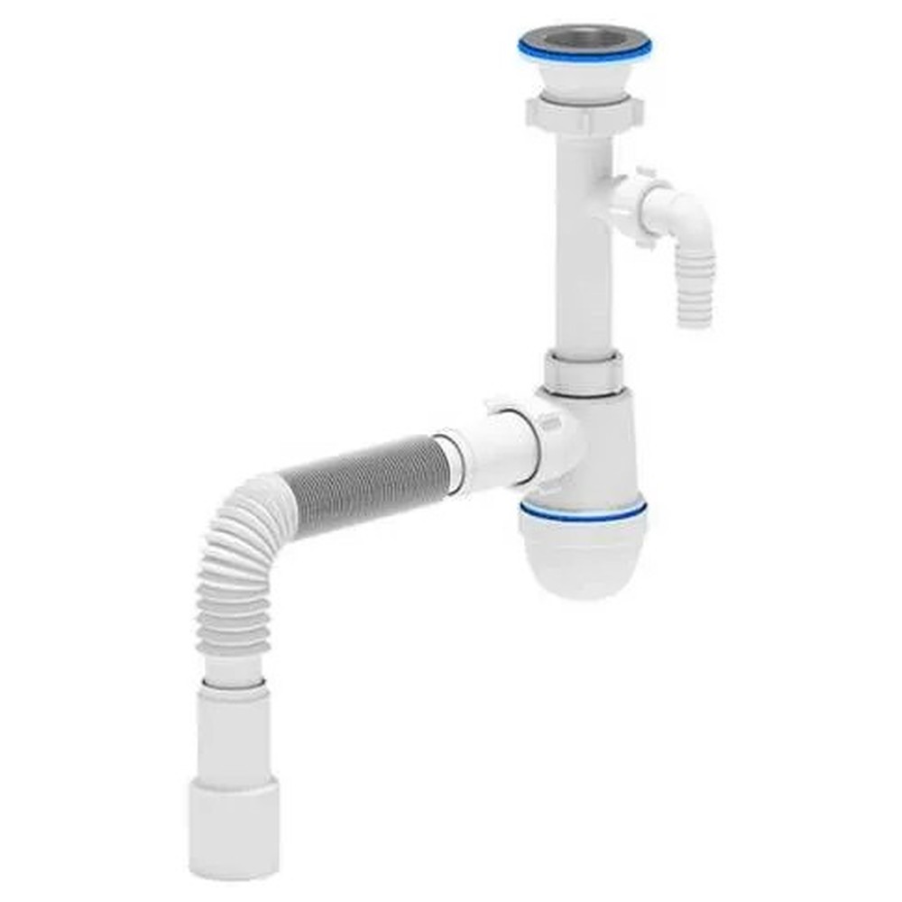 Сифон для мойки и умывальника АНИ пласт C0315 бутылочный 1 1/2х40 мм с отводом и гофрой C0315