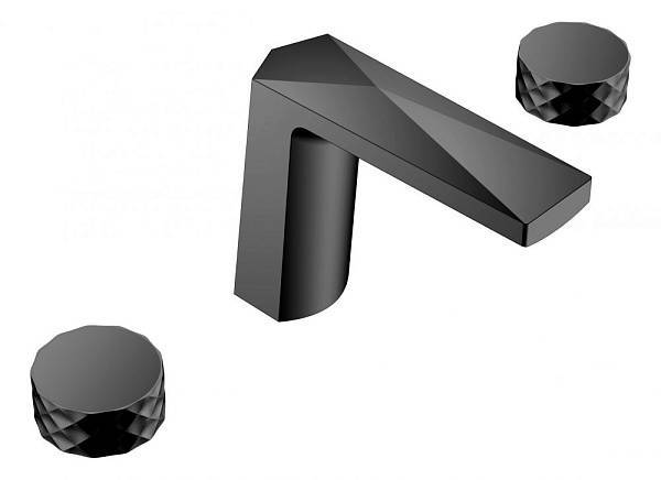 Смеситель для раковины Boheme Venturo врезной на 3 отверстия Diamond черный матовый/хром матовый 150-B-DIAMOND