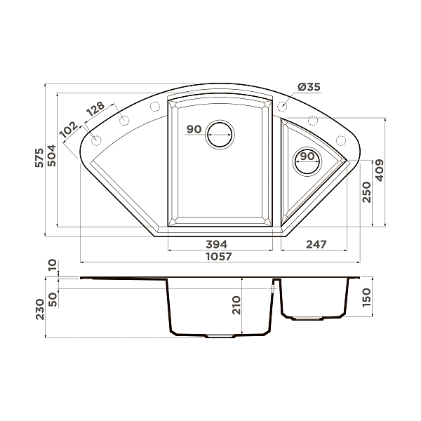 Кухонная мойка Omoikiri Sakaime 105C-BL Tetogranit 105,7x57,5 см черный 4993123