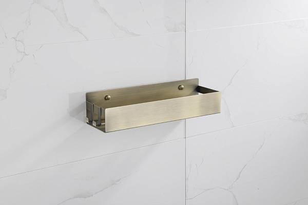 Полочка-корзинка Boheme Q прямоугольная подвесная с 2 крючками бронза 10965-BR