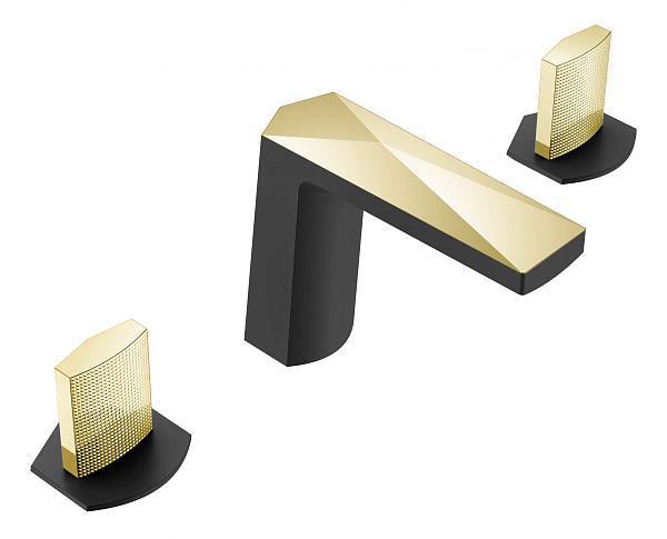 Смеситель для раковины Boheme Venturo врезной на 3 отверстия Touch черный матовый/золото матовое 150-BG-TOUCH