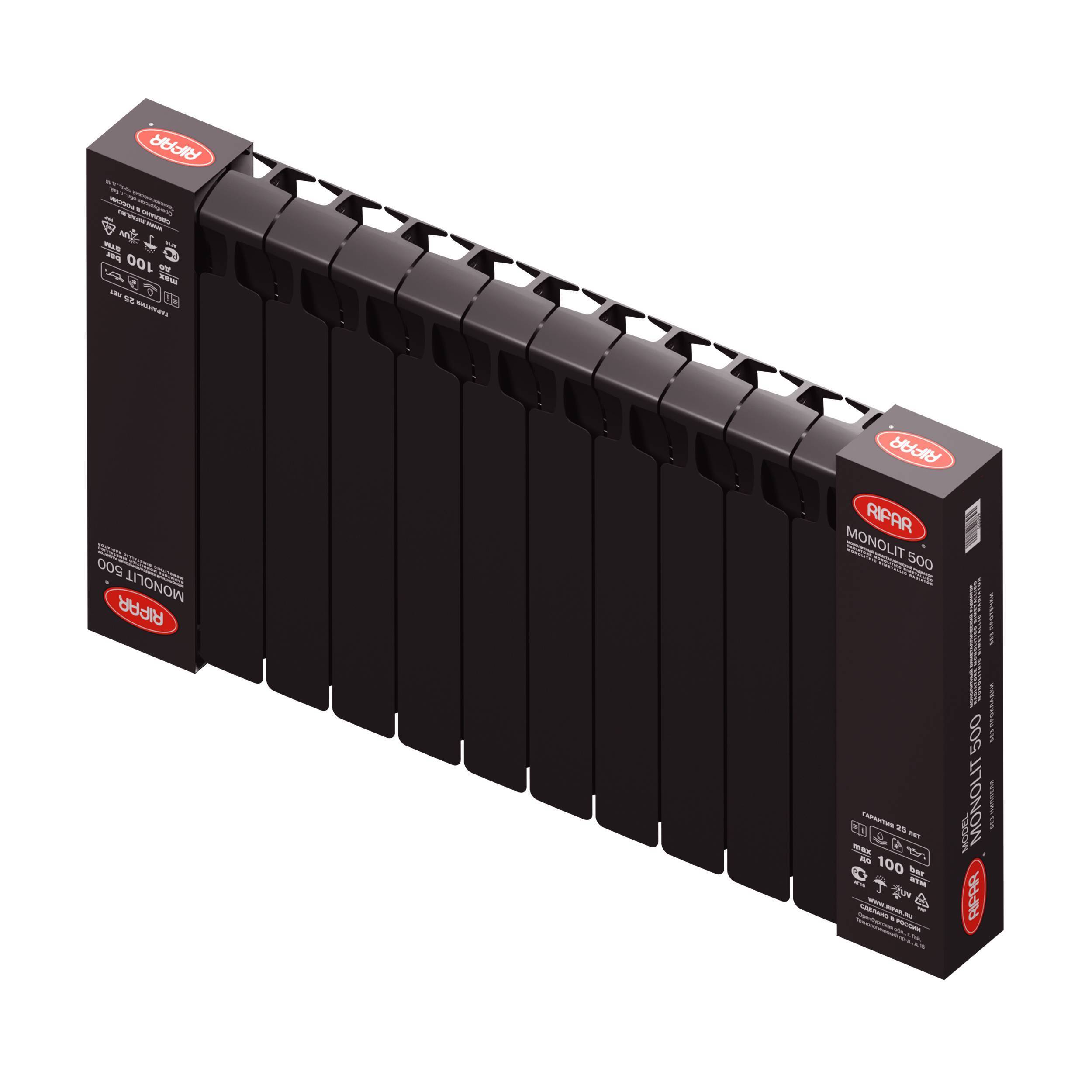 Радиатор биметаллический RIFAR Monolit 500 12 секций боковое подключение антрацит RAL 7016 Б010112/7016