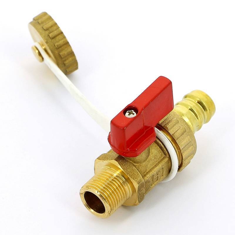 Кран шаровой сливной Uni-Fitt 3/8 x 3/4 НН со штуцером и заглушкой латунь 126G1000