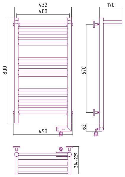 Полотенцесушитель электрический Сунержа Богема 2.0 400x800 мм правый без покрытия 00-5207-8040