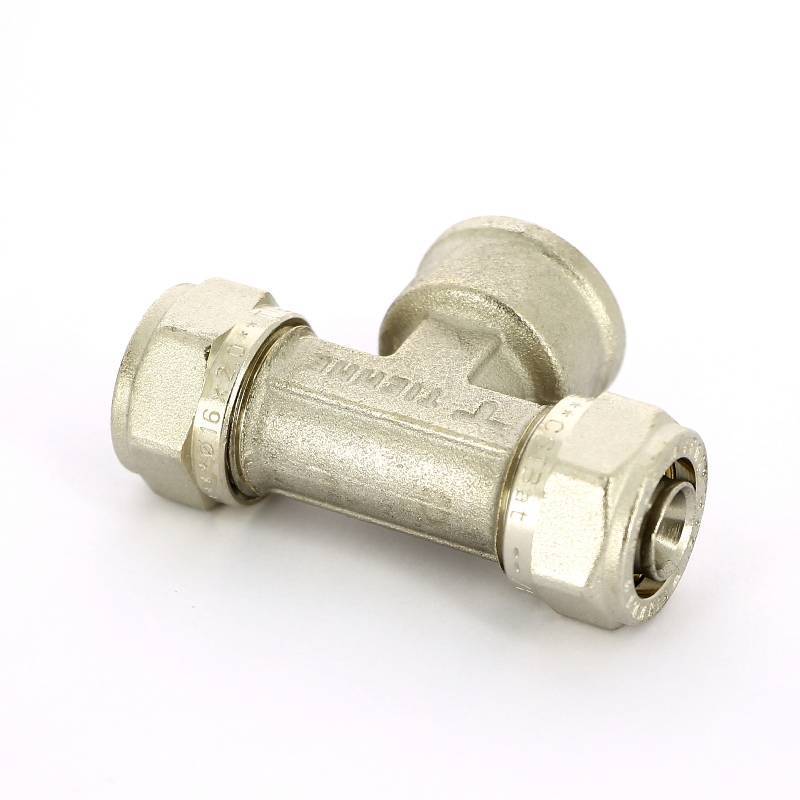 Тройник обжимной Tiemme никелированный 16х1/2х16 ВР 1600018