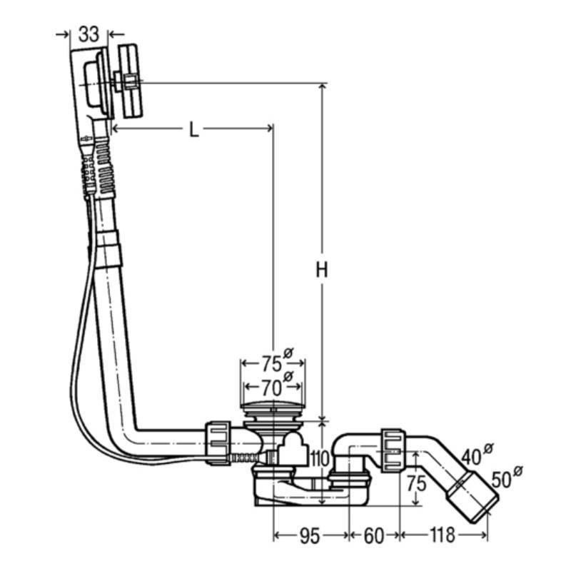 Слив-перелив для ванны Viega Multiplex L=540 мм хром 101909