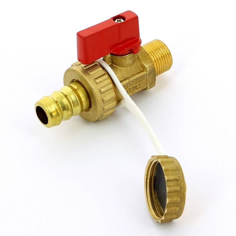 Кран шаровой сливной Uni-Fitt 3/8 x 3/4 НН со штуцером и заглушкой латунь 126G1000