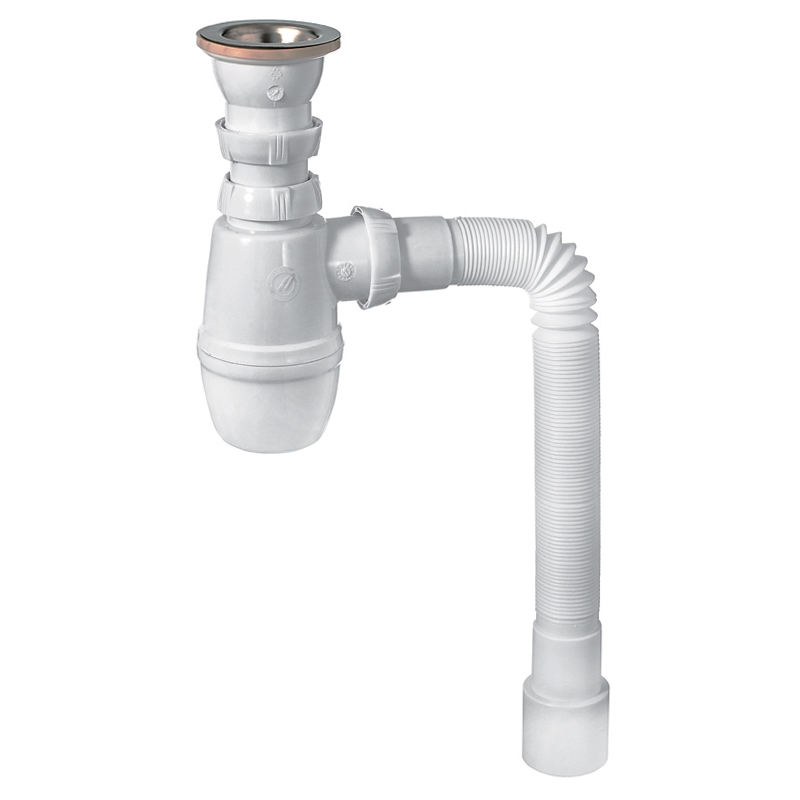 Сифон Минор с выпуском 1 1/2 х 40 мм и с гофротрубой L800 мм, 40 х 40/50 мм