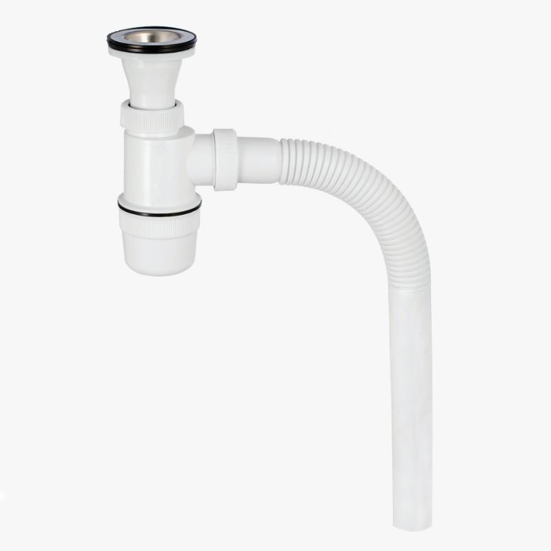 Сифон Эконом 1 1/2 х 40 мм, нерж. чашка D70 мм и с гибким гофроколеном L650 мм 40х40 мм