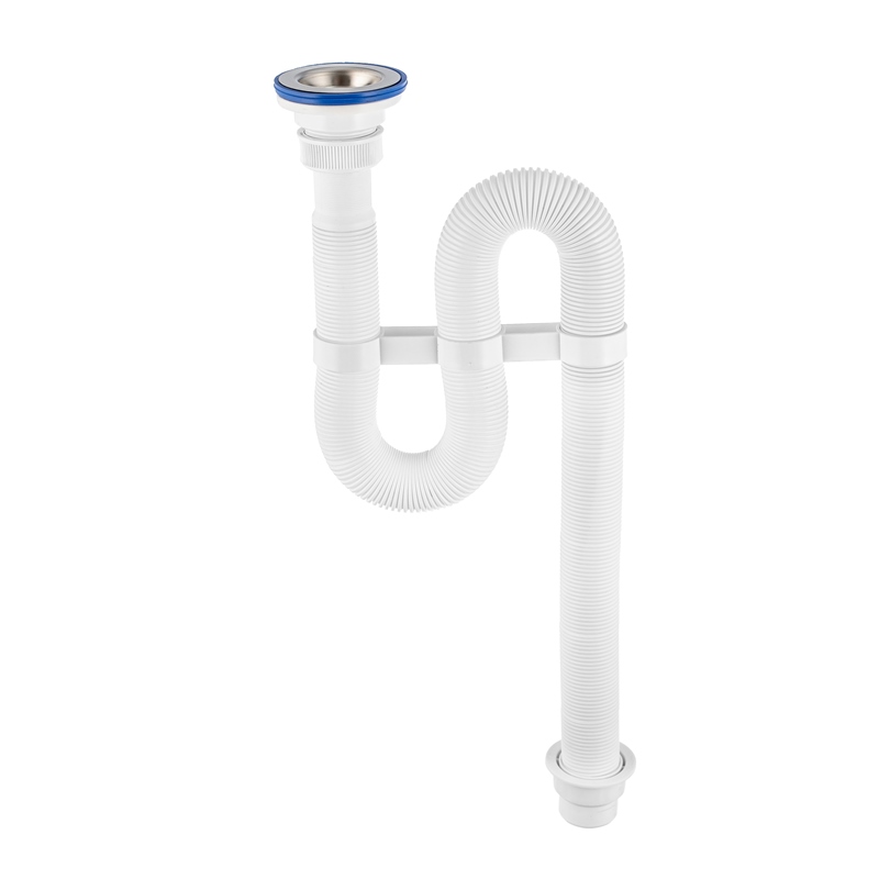 Сифон гофрированный VIR 1 1/4 х 50/40 мм, нерж. чашка D70 мм, L900 мм с усиленным хомутом жёсткости