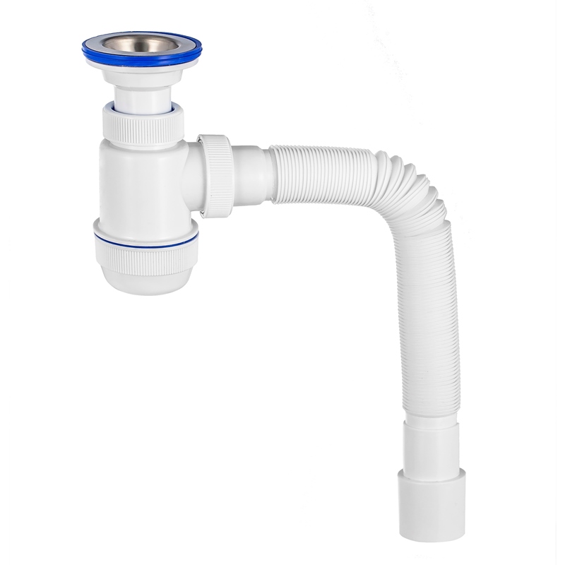 Сифон Мини Элит 1 1/2 х 40 мм с литым выпуском, нерж. чашка D70 мм, гофротруба L800 мм 40 х 40/50 мм