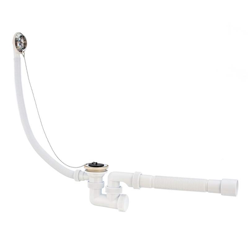 Слив-перелив Универсал 1 1/2 х 40 мм, нерж. сталь, L500 мм 40 х 40/50 мм, с пробкой на цепочке