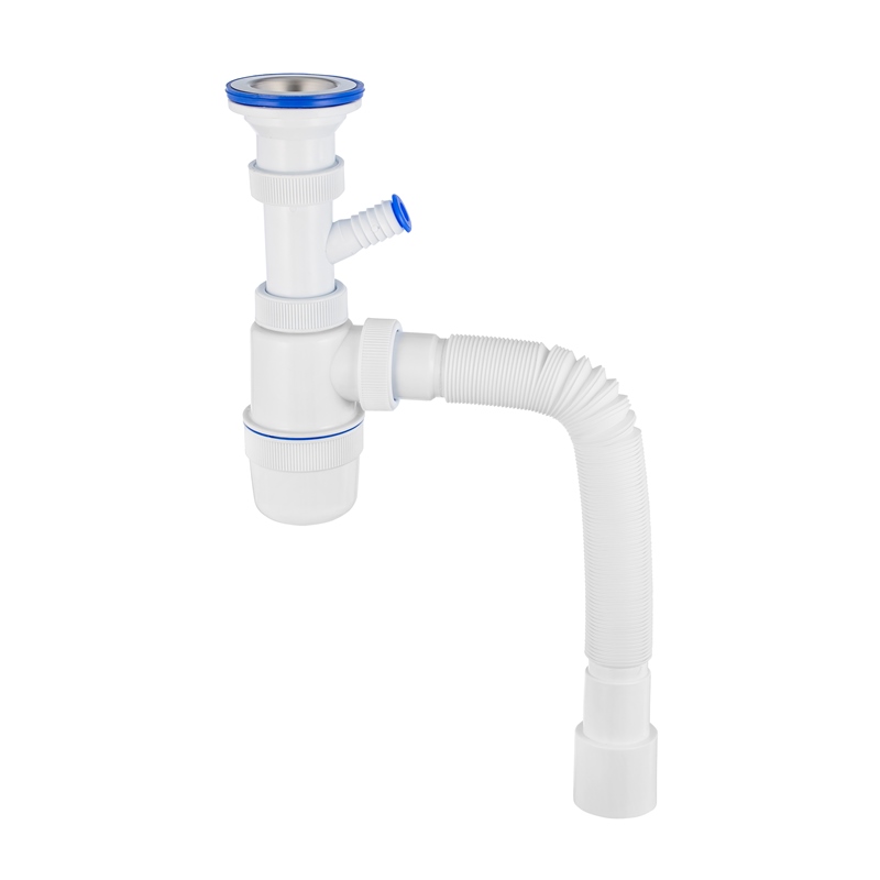 Сифон Элит 1 1/2 х 40 мм, нерж. чашка D70 мм, с отводом и c гофротрубой L800 мм 40 х 40/50 мм