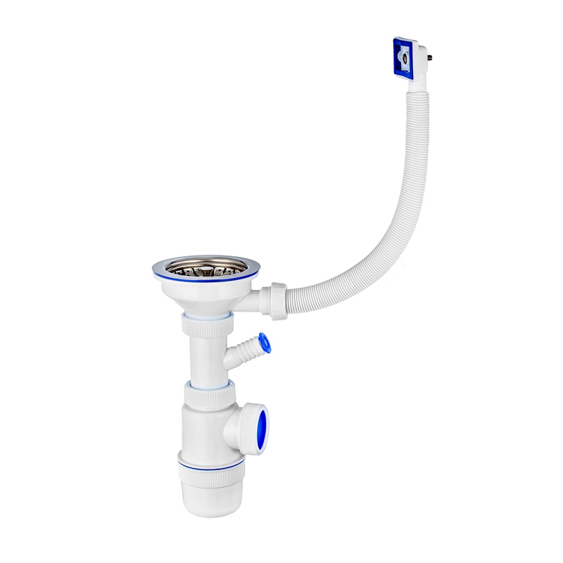 Сифон Элит 1 1/2 х 40 мм, нерж. чашка D114 мм, отводом и с прямоугольным переливом L300 мм