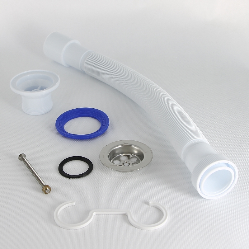 Сифон гофрированный Мини Элит 1 1/2 х 40/50 мм, нерж. чашка D70 мм, удлинён. L1200 мм, с хомутом жёс