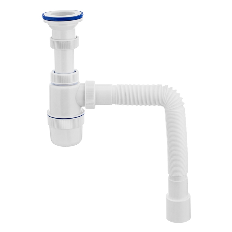 Сифон Элит 1 1/2 х 40 мм для мойки и раковины с пласт. решеткой и c гофротрубой L800 мм 40 х 40/50 м