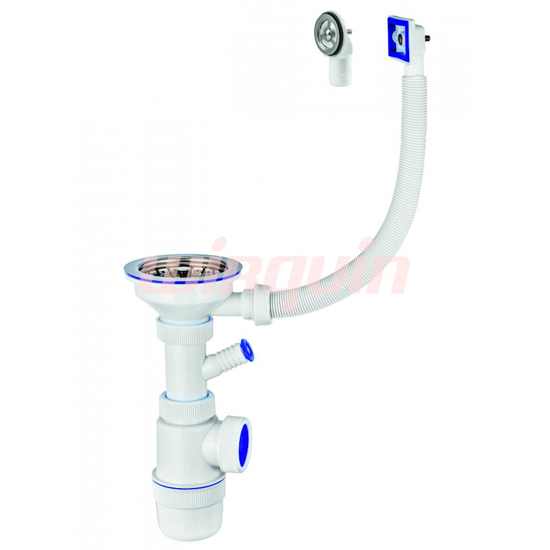 Сифон Элит 1 1/2 х 40 мм, нерж. чашка D114 мм, с отводом, с круглым и прямоугольным переливом L300 м