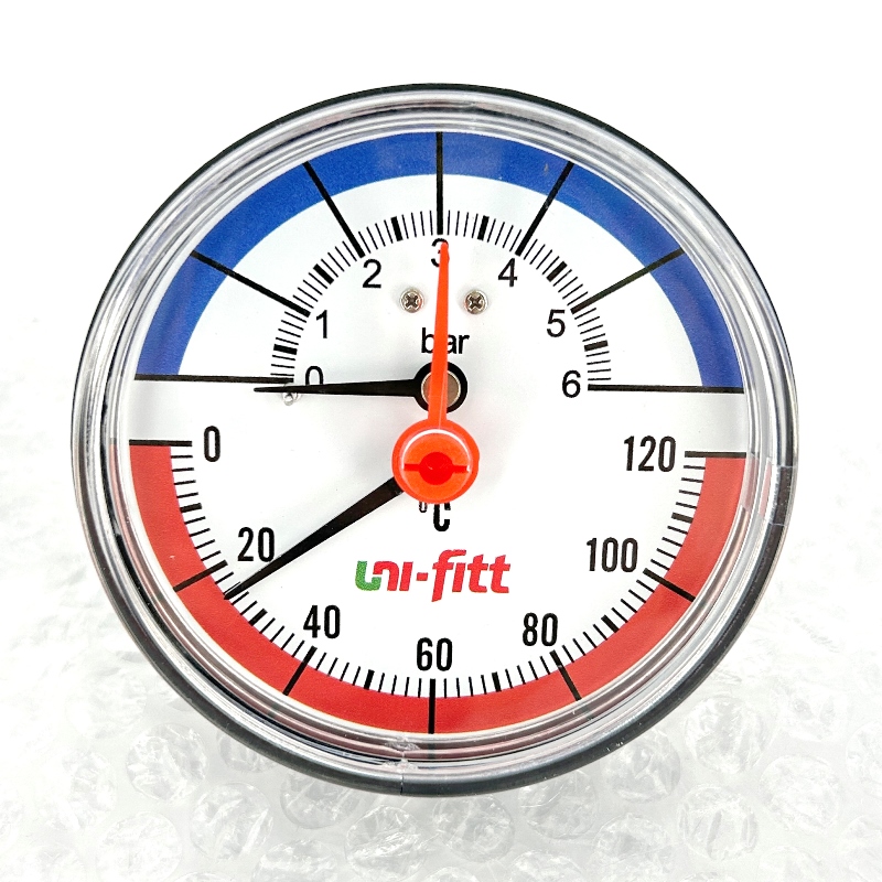 Термоманометр аксиальный 6 бар, 120 C, диаметр 80 мм, 1/2Н
