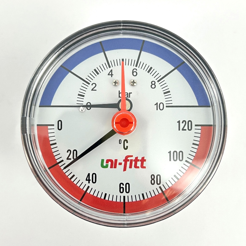 Термоманометр аксиальный 10 бар, 120 C, диаметр 80 мм, 1/2Н