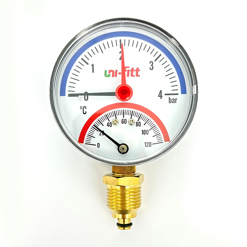 Термоманометр радиальный 4 бар, 120 C, диаметр 80 мм, 1/2Н