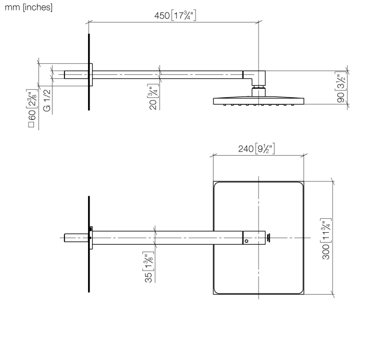 Верхний душ Dornbracht 300x240 мм настенный цвет Dark Brass сатинированный 2876298039
