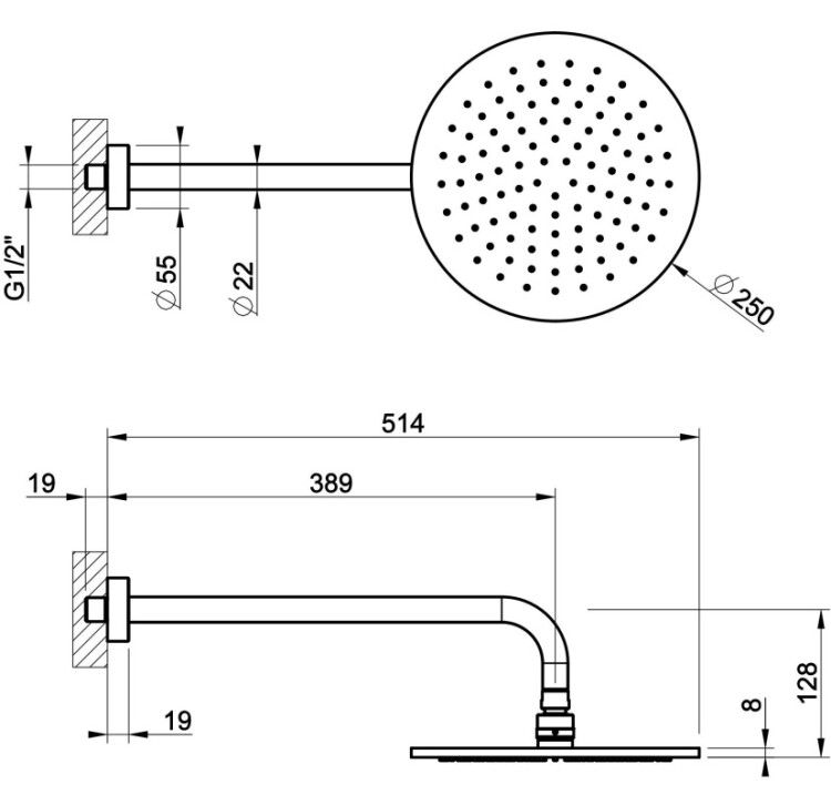 Верхний душ Gessi Habito круглый Ø 250 мм настенный Nickel PVD 66148720