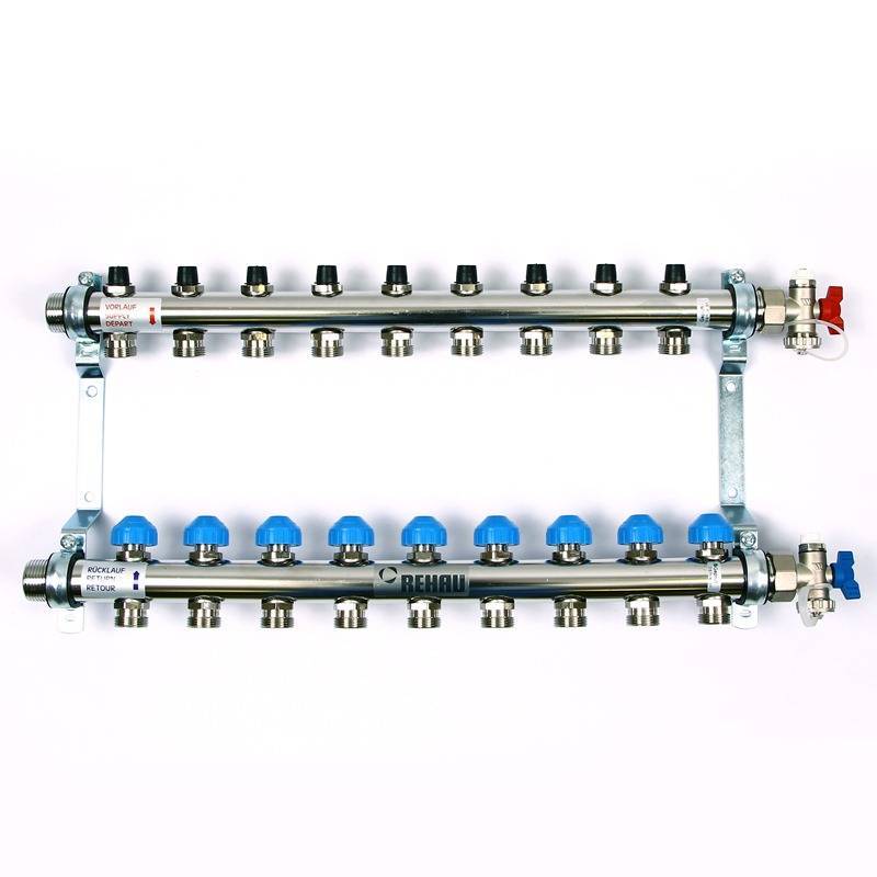 Коллекторная группа из нержавеющей стали Rehau HKV-D с регулирующими и термостатическими вентилями 1 x 3/4 EK 9 выходов 218091