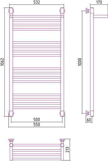 Полотенцесушитель водяной Сунержа Богема+ с 1 полкой 500x1000 мм без покрытия 00-0223-1050